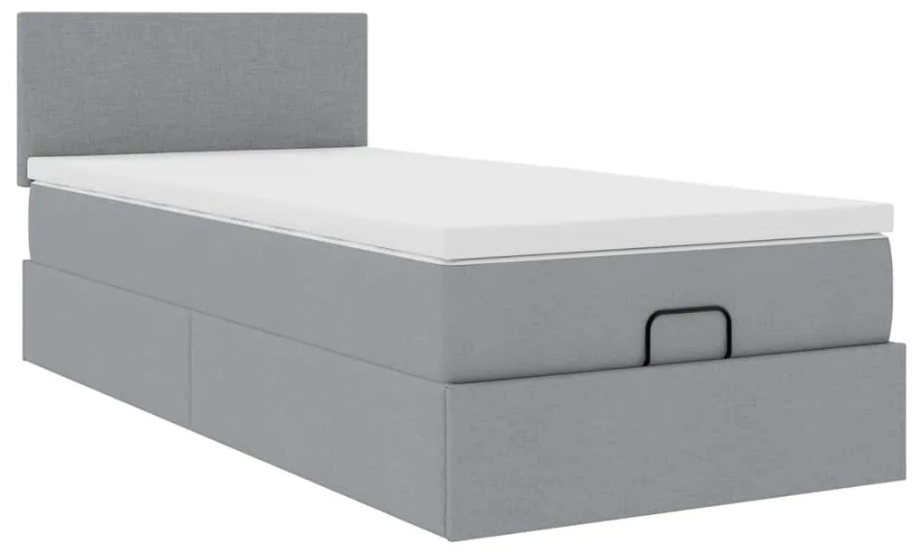 Cama otomana com colchão 100x200 cm tecido cinzento claro