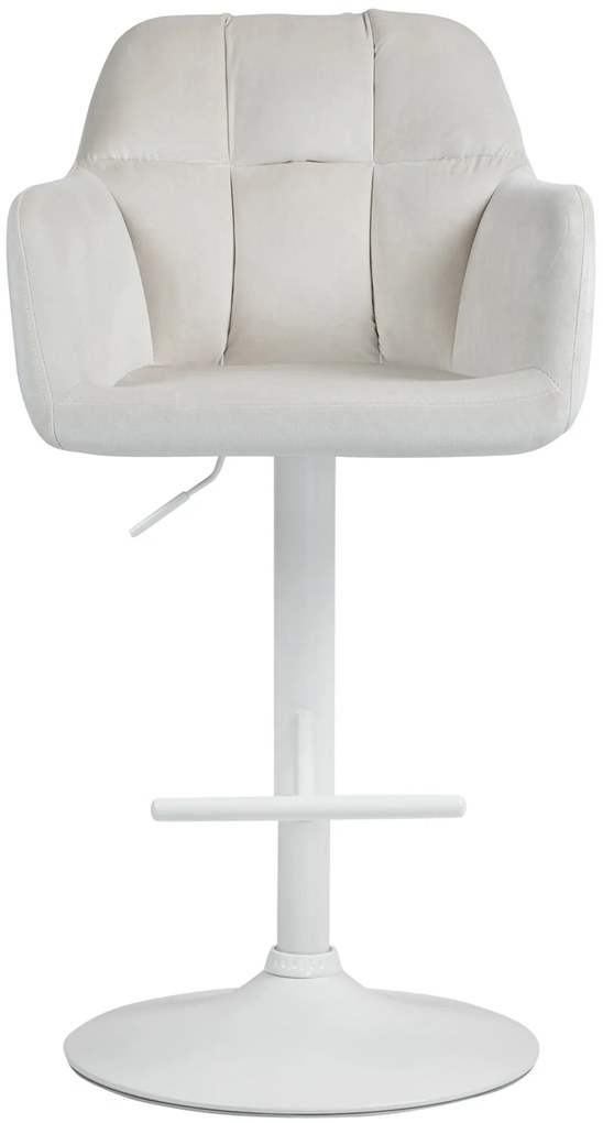 Banco de bar Natoma em veludo com estrutura branca 97-118 x 57 x 59 cm Creme