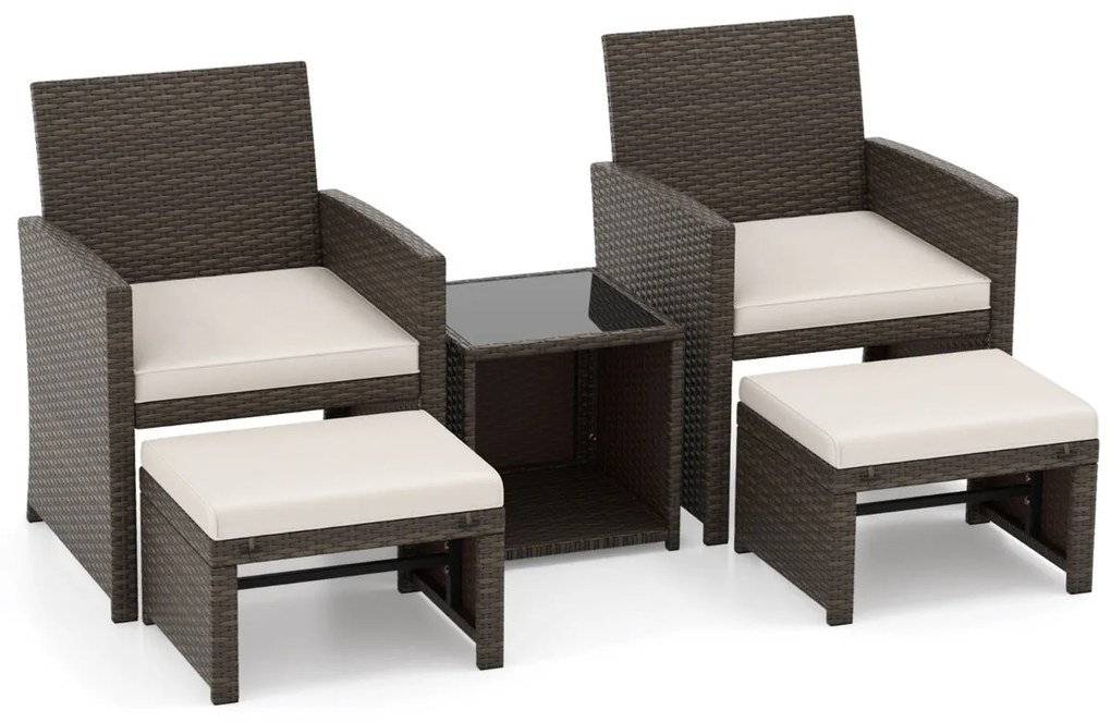 Conjunto de 5 Peças em Vime para Exterior "Lirvik" – 2 Poltronas, 2 Ot