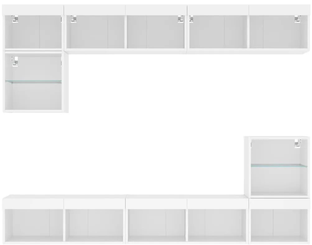 8pcs móveis de parede p/ TV c/ LEDs derivados de madeira branco