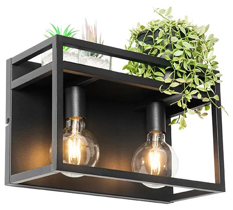 Candeeiro de parede industrial preto com prateleira 2 luzes - Cage Rack Industrial