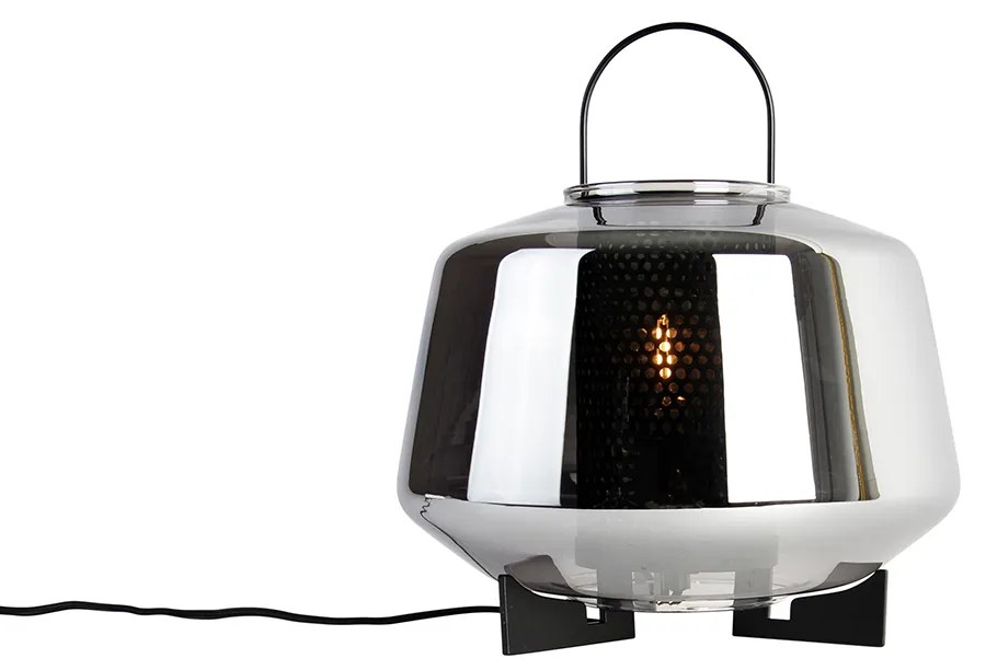 Candeeiro de mesa Art Deco preto com vidro fumê 30 cm - Kevin