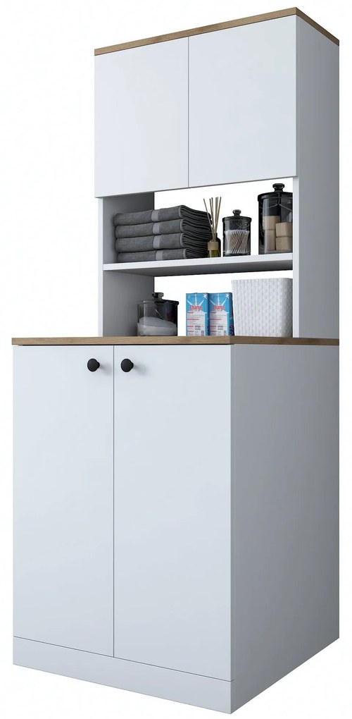Armário para Máquina de Lavar KD102 – Branco e Nogueira – 70x183,6x72,