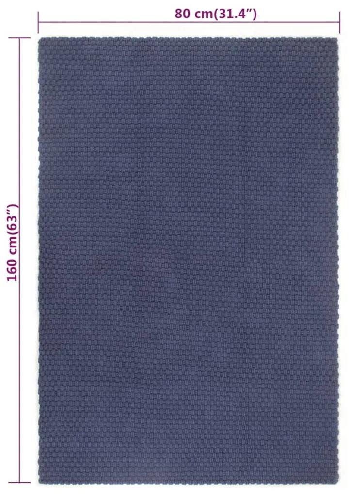 Tapete retangular natural 80x160 cm algodão azul marinho