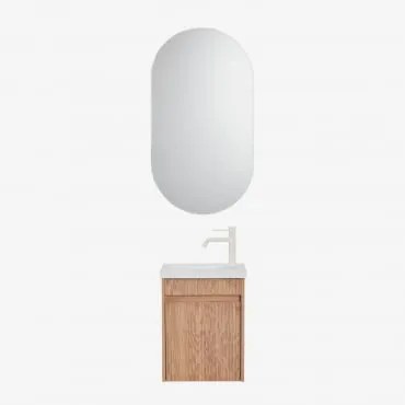 Conjunto De Móvel De Casa De Banho Suspenso Em Madeira Com Lavatório Integrado Narek Castanho Fresno & Ovalado Com Armazenamento Preto - Sklum