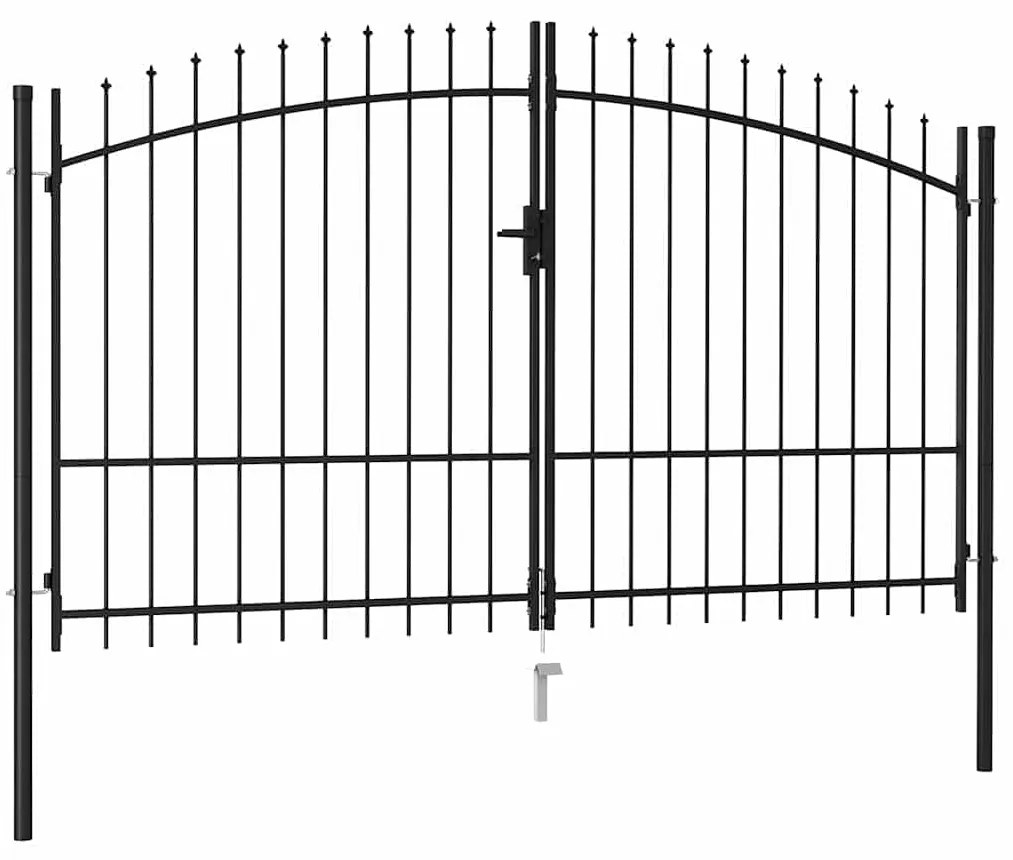 Portão p/ cerca porta dupla topo em espetos 3x1,75 m aço preto