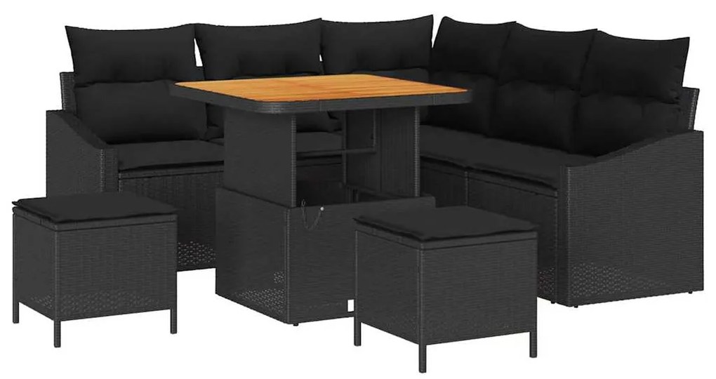 Conjunto de sofá de jardim de 8 peças com almofadas pretas