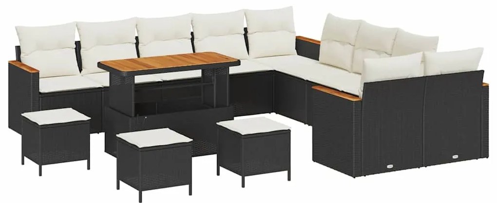 Conjunto de Sofá de Jardim vidaXL com 14 Peças e Almofadas Preto Polyr