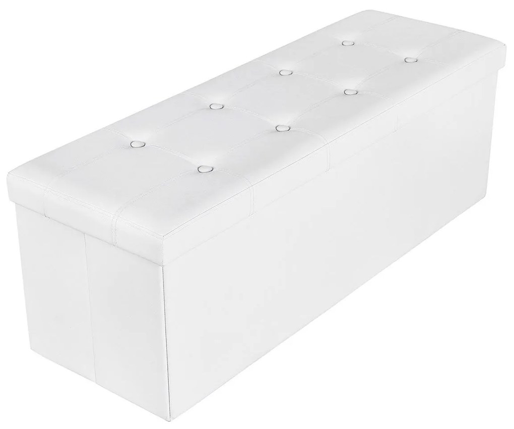 Banco de armazenamento dobrável com tampo estofado | SONGMICS | 110 x 38 x 38 cm | branco | LSF702.
