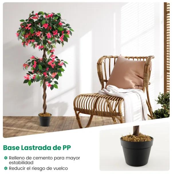 Árvore artificial de 150cm, planta floral falsa com 252 flores, 630 folhas e decoração de tronco de madeira real para escritório doméstico Verde