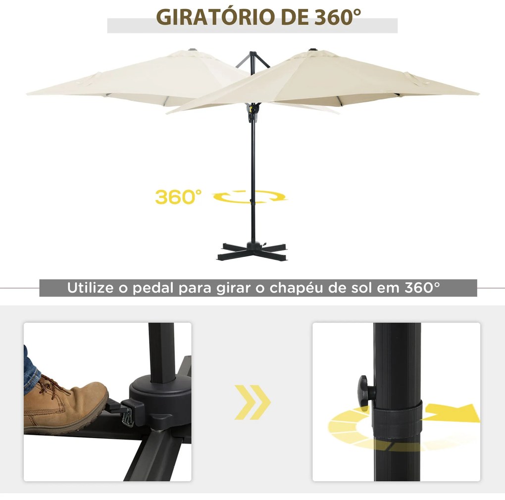 Chapéu de Sol de Jardim 245x245x245 cm Chapéu de Sol Excêntrico com Ro
