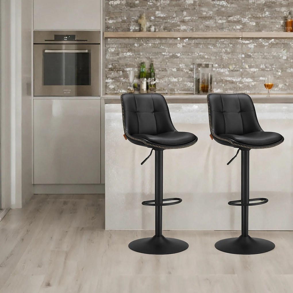 Conjunto de 2 bancos altos bar com encosto Preto