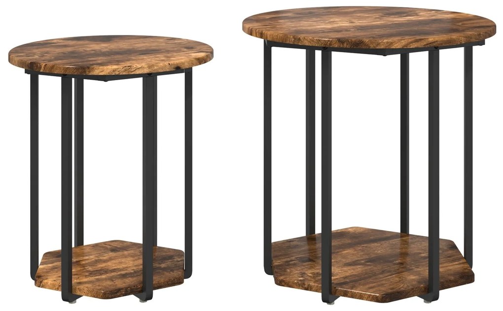 Conjunto de Mesas de Apoio 2 pcs Carvalho Fumado em Madeira e Metal