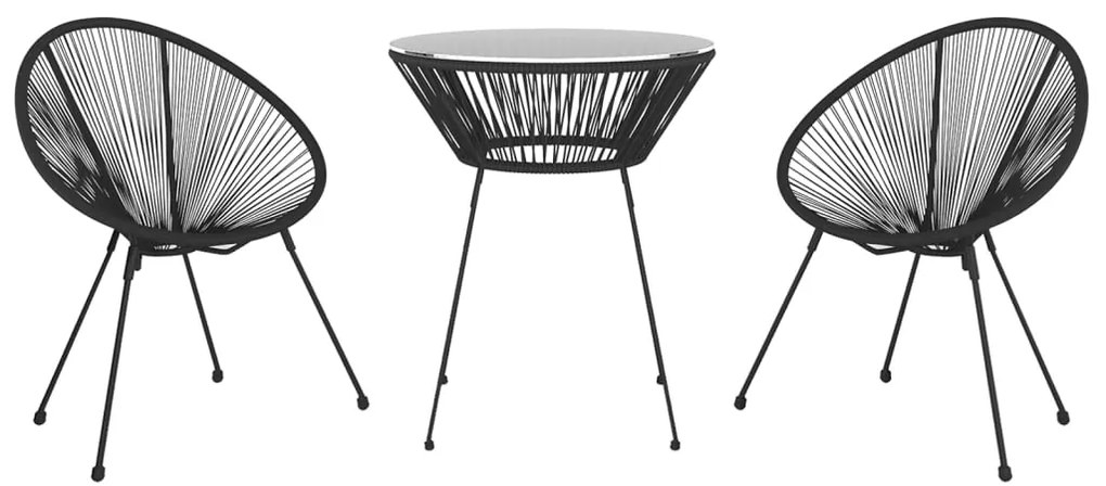 3 pcs conjunto de jantar para jardim preto