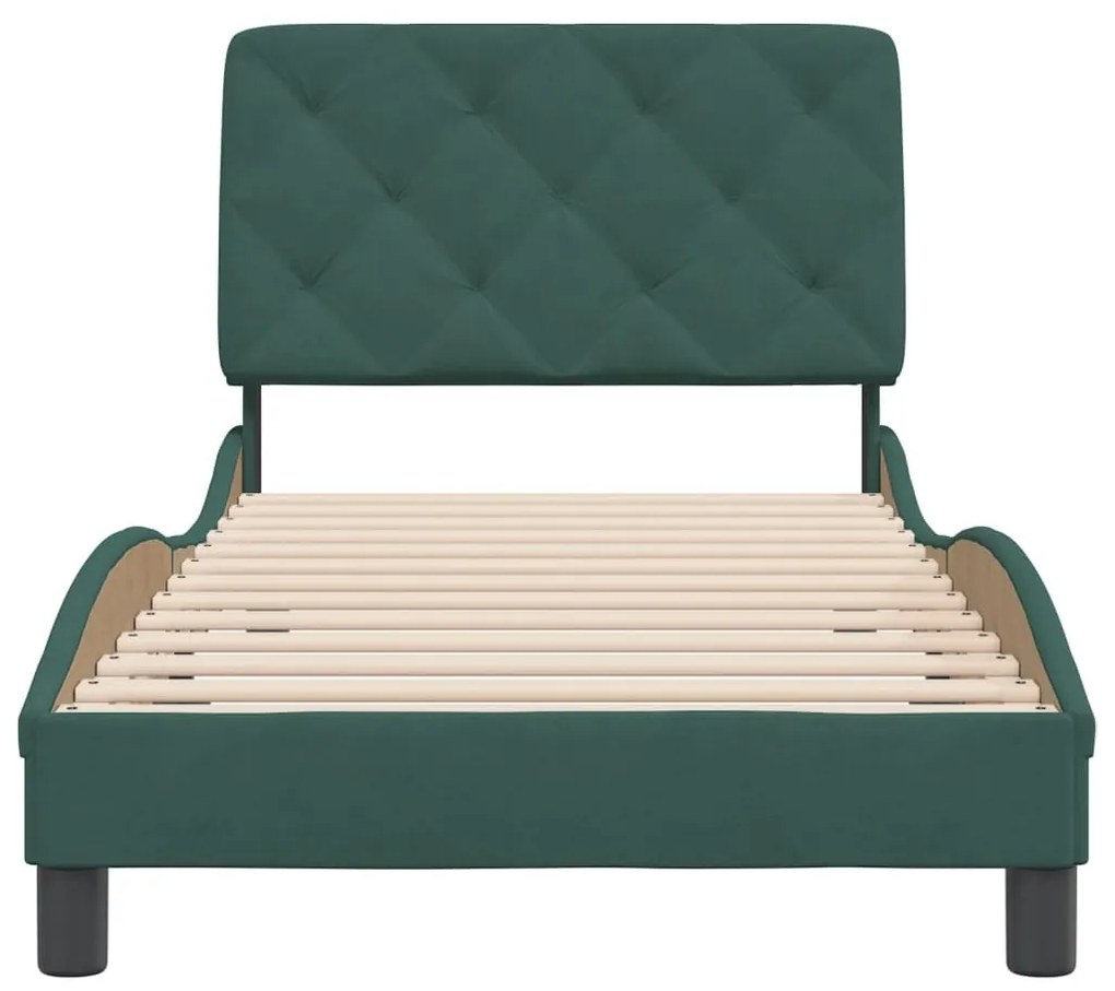 Estrutura de cama sem colchão 90x200 cm veludo verde-escuro