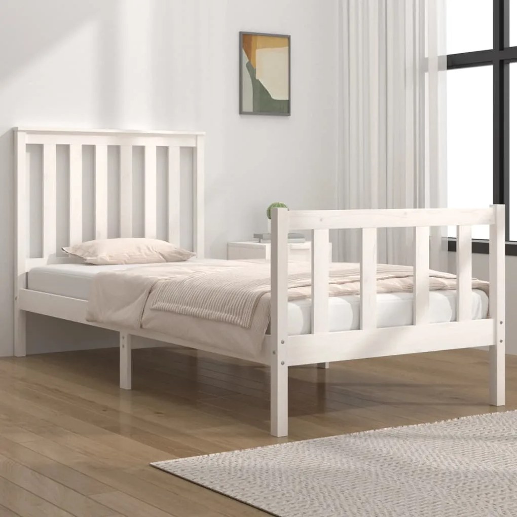 vidaXL Estrutura de cama pequena solteiro 75x190cm pinho maciço branco