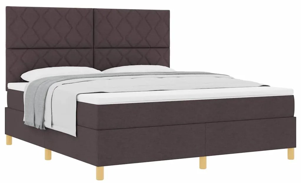 Cama Box Spring com Colchão Castanho Escuro Super King Tecido