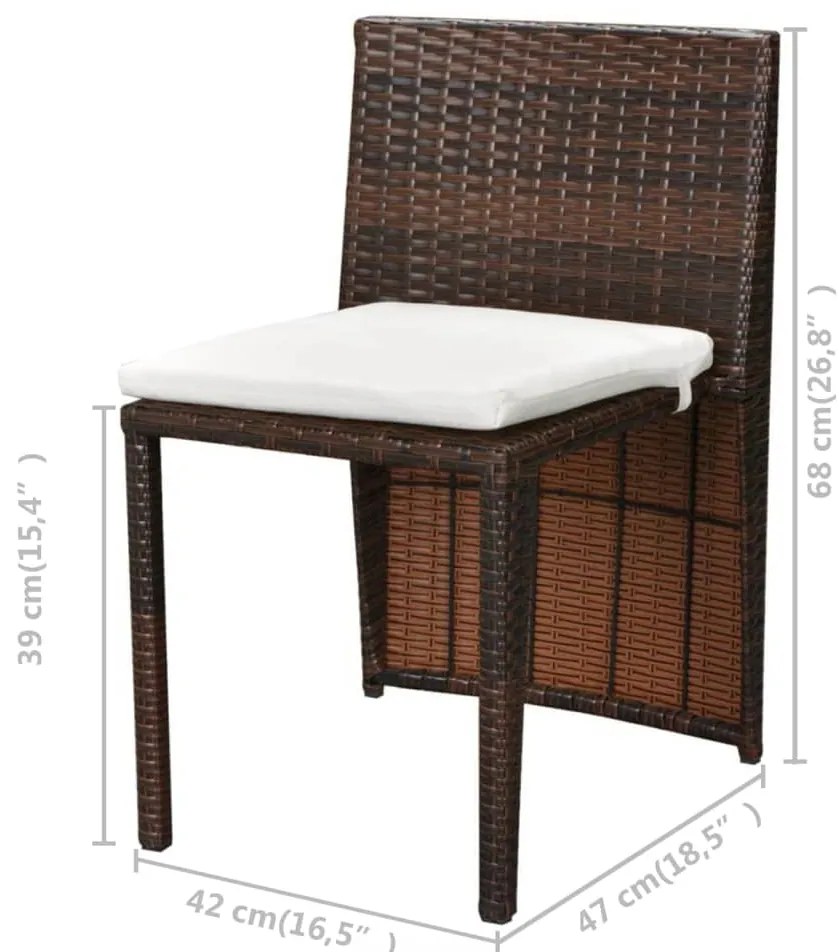 3 pcs conjunto bistrô com almofadas vime PE castanho