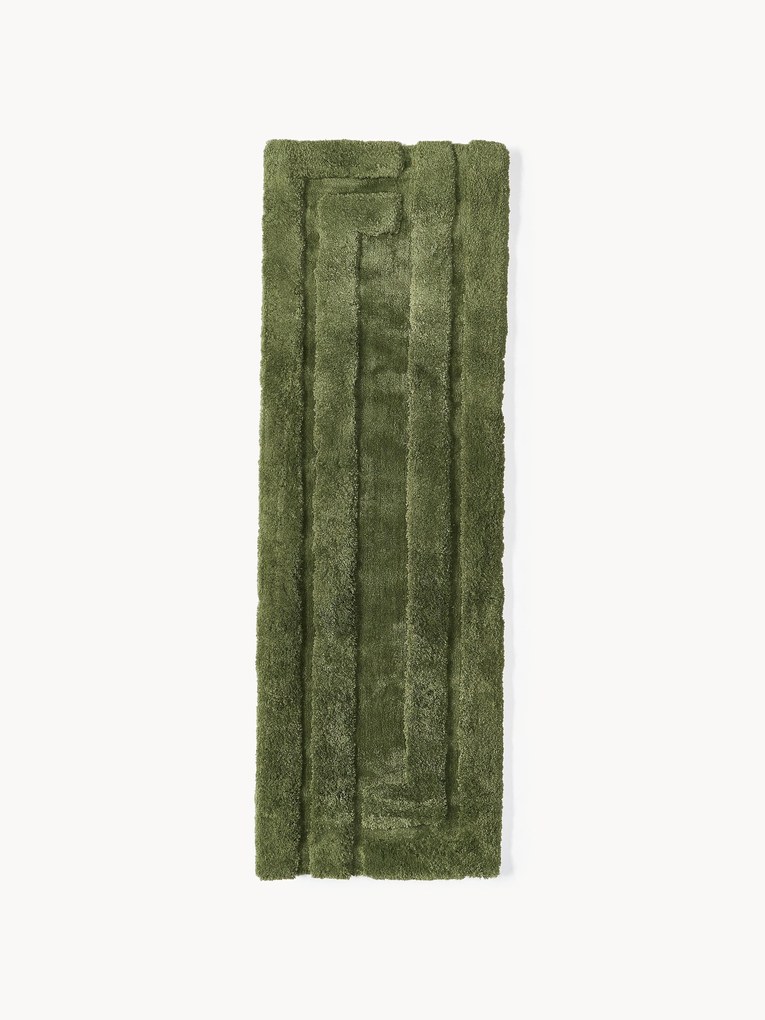 Passadeira felpuda com pelo comprido em relevo Genève verde escuro