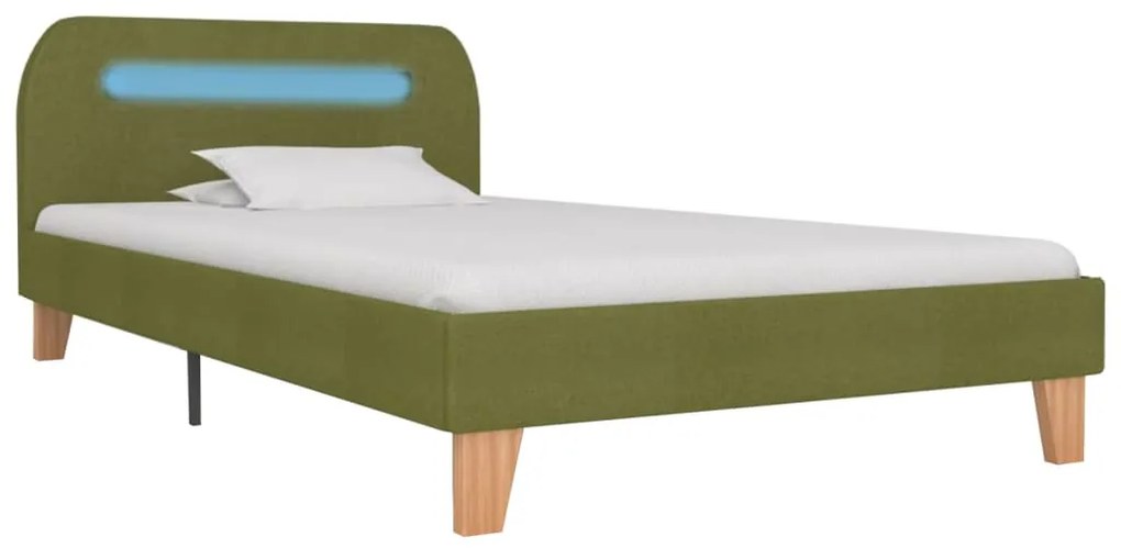 Estrutura de cama com LED em tecido 90x200 cm verde