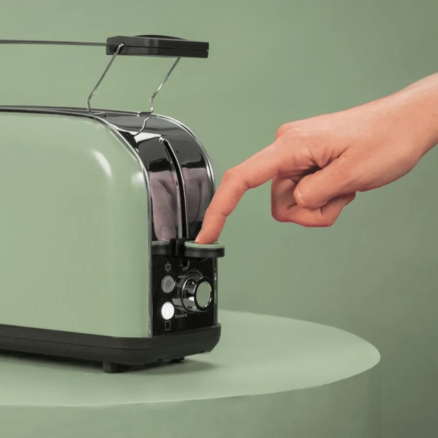 Torradeira vertical Toastin' time 850 Green Long de aço com ranhura longa e suporte para pãezinhos