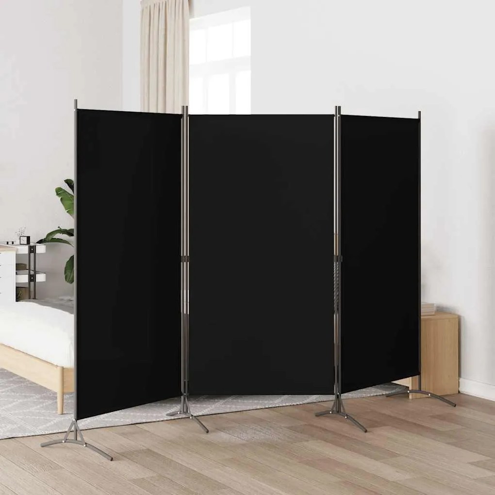 vidaXL Divisória de quarto com 3 painéis 260x180 cm preto
