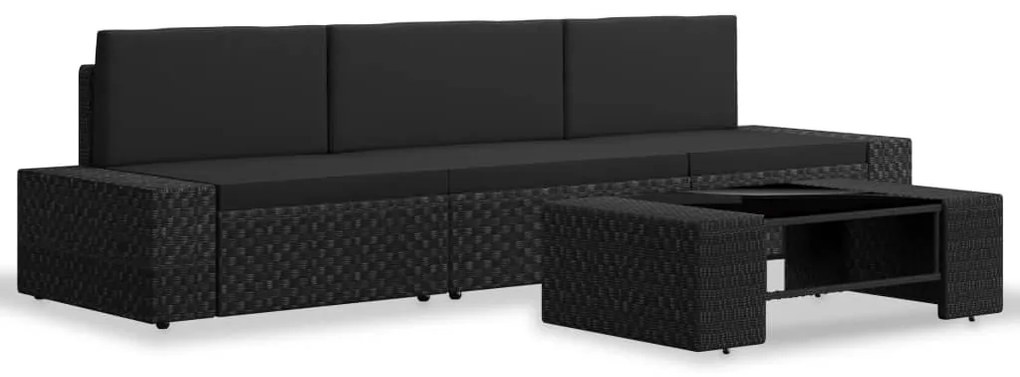 4 pcs conjunto lounge para jardim vime PE preto
