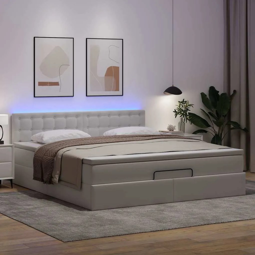 Cama otomana com colchões &amp; LEDs 180x200 cm couro artificial