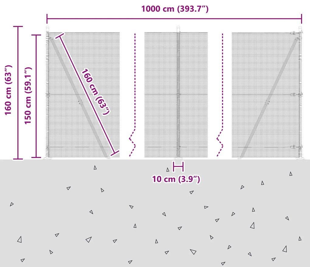 Cerca de Arame Soldado com 7 Postes Flanged 1.5 x 10 m Aço Galvanizado