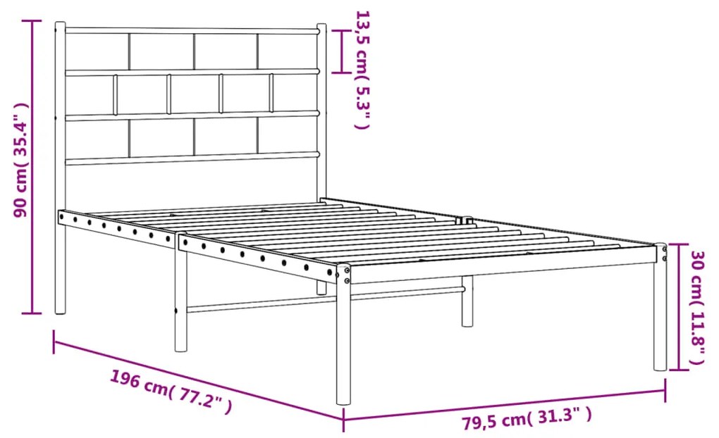 Estrutura de cama com cabeceira 75x190 cm metal branco