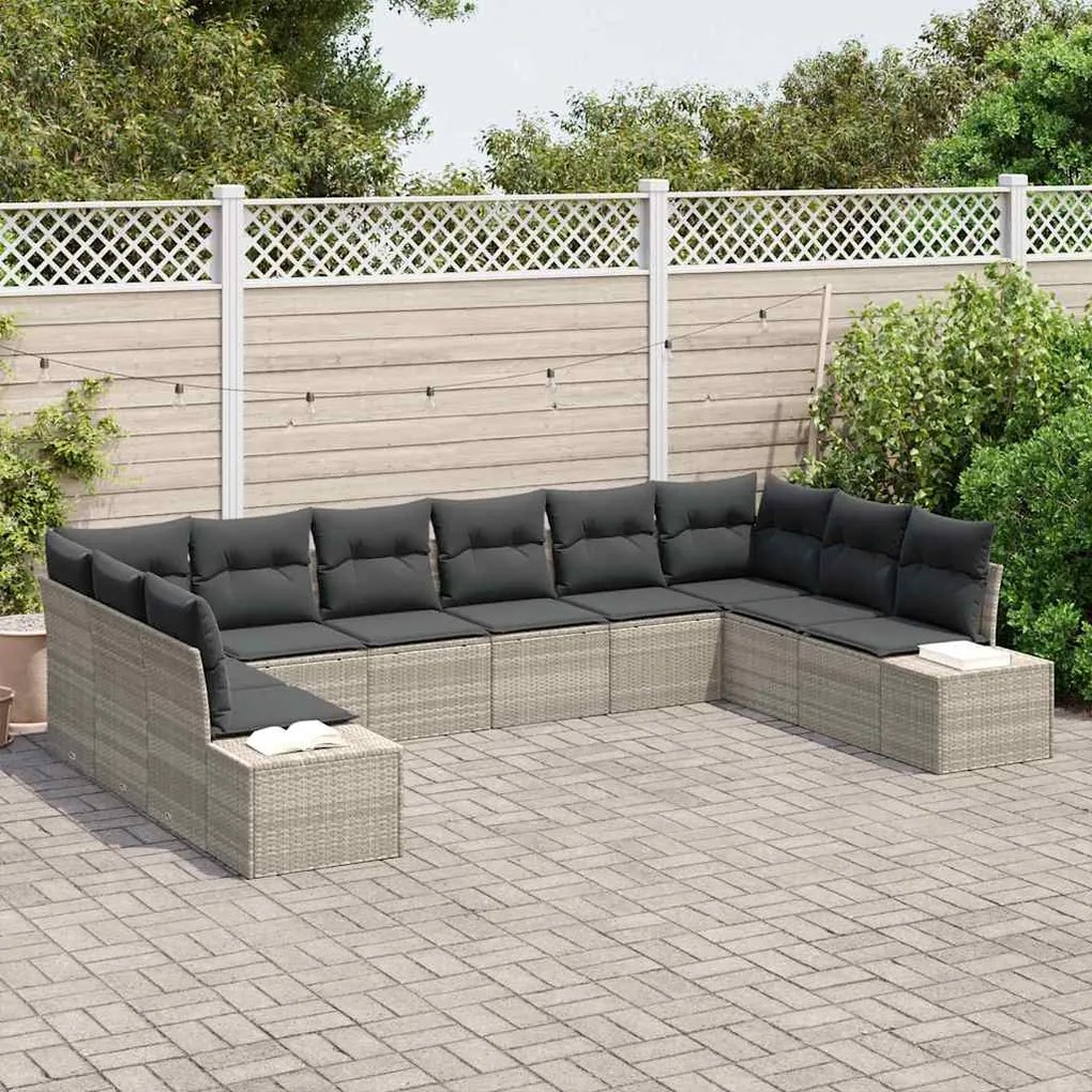 Conjunto de Sofá para Jardim com 10 Peças e Almofadas Cinza-Claro em P