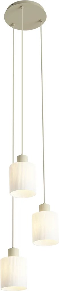 Candeeiro suspenso escandinavo bege com vidro branco redondo 3 luzes - Wisp
