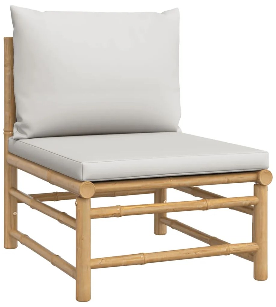 3 pcs conj. lounge de jardim bambu c/ almofadões cinzento-claro