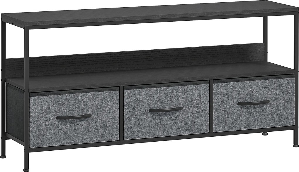 HOMCOM Móvel Porta-TV de 140 cm com Gavetas Dobráveis em Tecido e Prateleira em Metal e MDF, 120x29x56 cm, Preto | Aosom Portugal