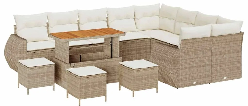 Conjunto de Sofá de Jardim de 13 Peças com Almofadas Bege em Rattan Si