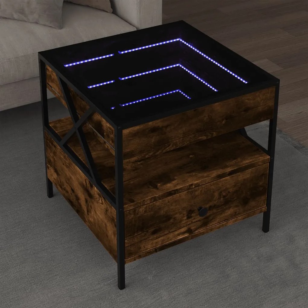 vidaXL Mesa de centro luzes LED Infinity 50x50x51 cm carvalho fumado