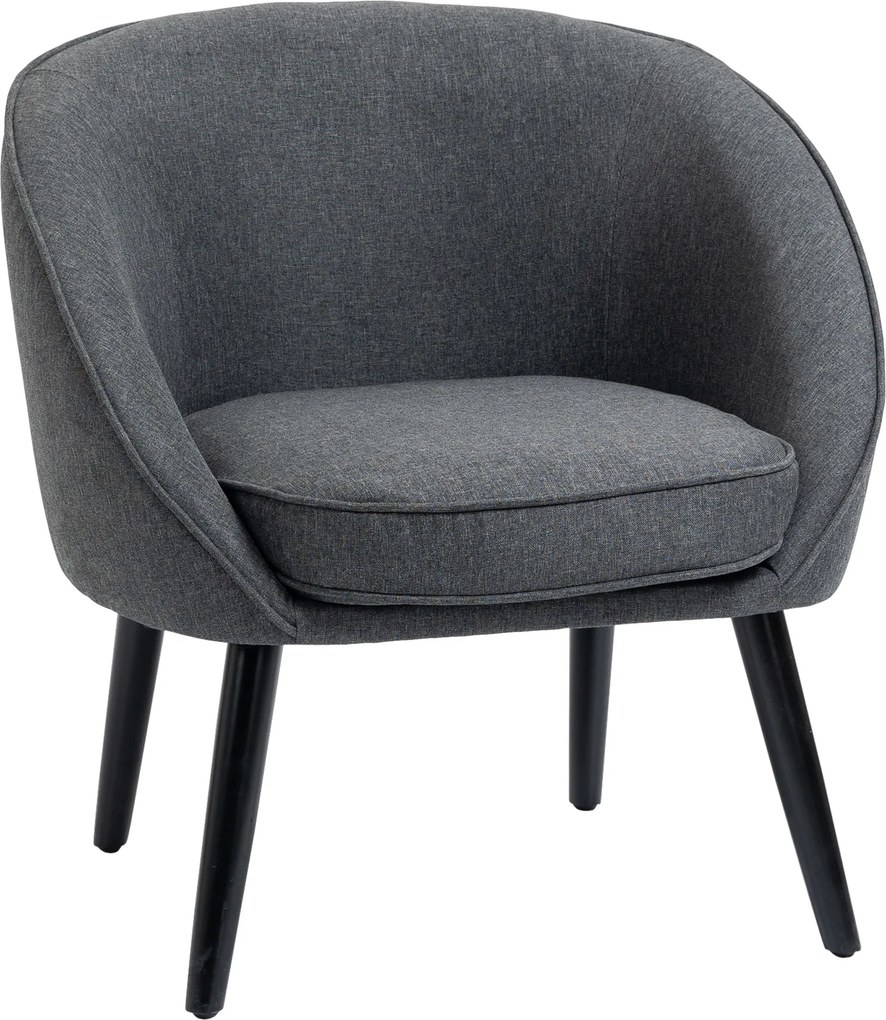 HOMCOM Poltrona para Sala de Estar, Poltrona Lounge Estofada com Efeito Linho, Pés de Madeira, Poltrona de Leitura para Quarto, Cinza | Aosom Portugal