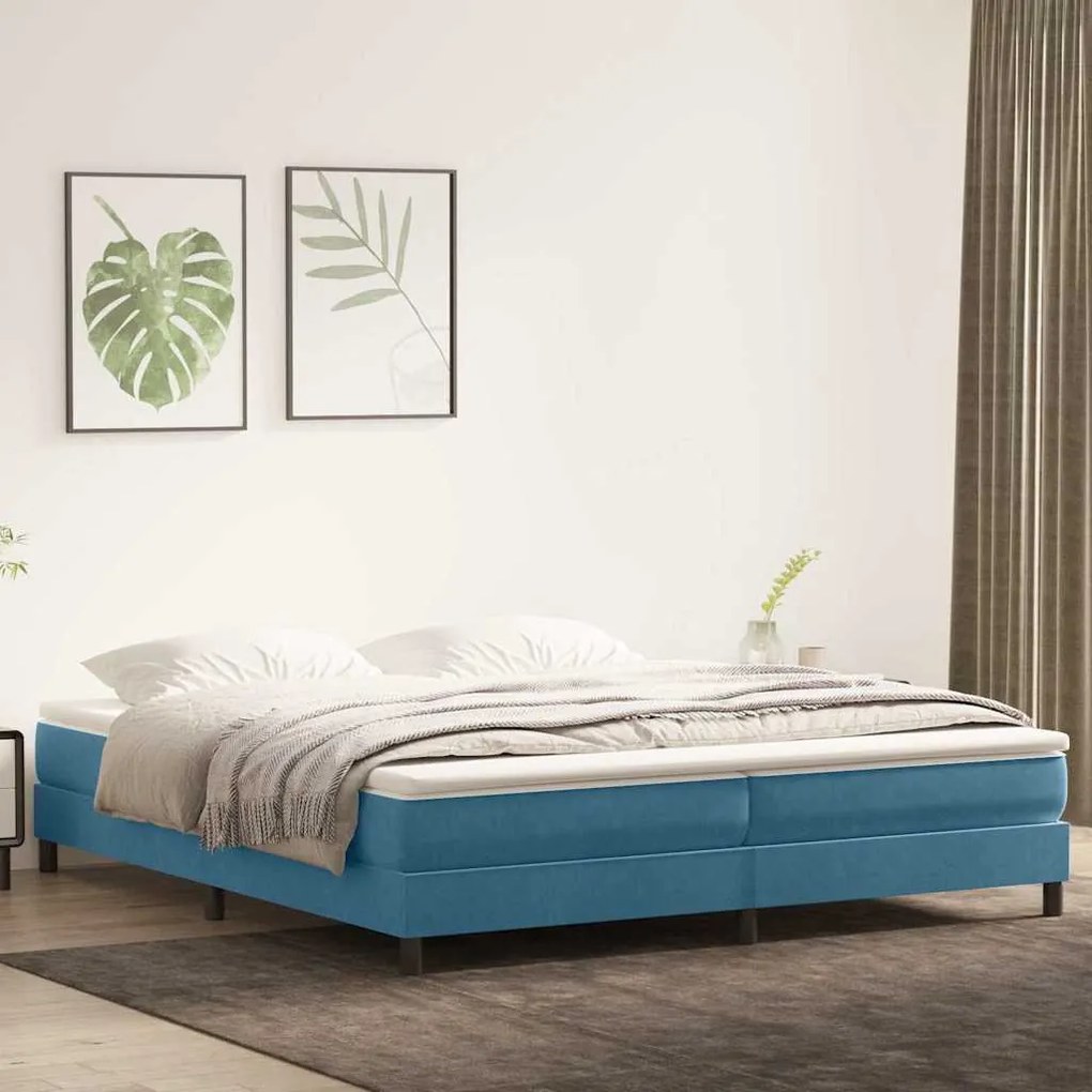 vidaXL Cama com molas colchão 200x210 cm veludo azul-escuro
