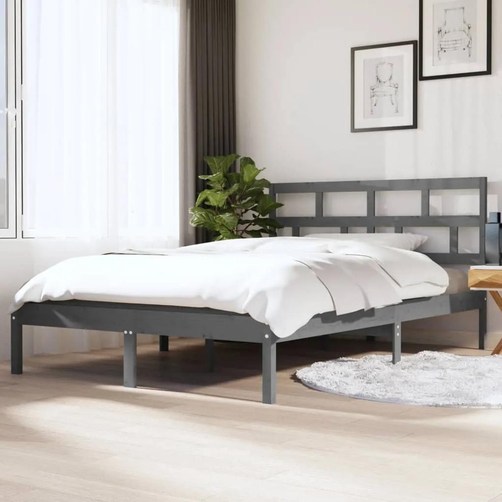 3101195 vidaXL Estrutura de cama casal 135x190 cm madeira maciça cinzento