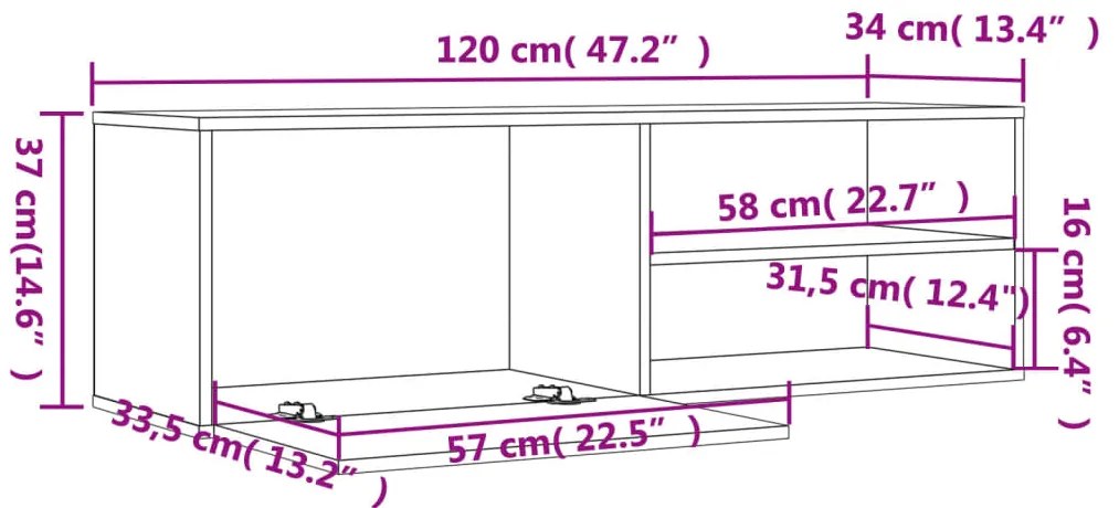 Móvel de TV 120x34x37 cm derivados de madeira cinzento sonoma