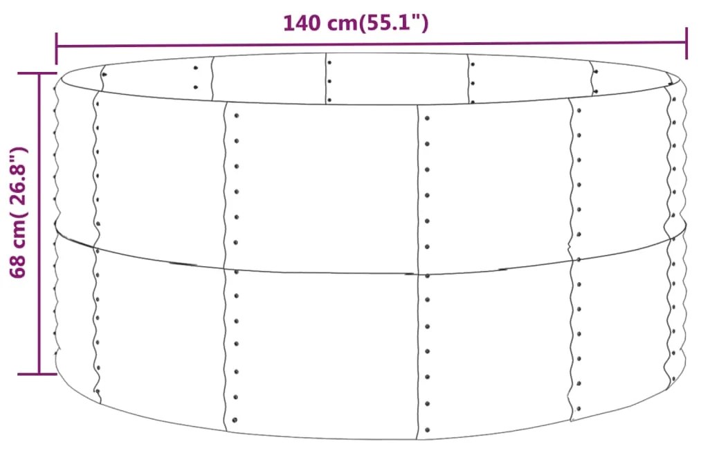 Canteiro elevado jardim 140x140x68 aço revestido a pó castanho