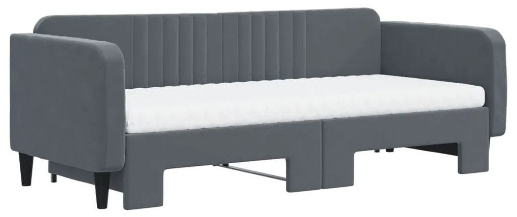 Sofá-cama c/ gavetão e colchões 90x200cm veludo cinzento-escuro