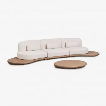 Conjunto De Jardim Com Sofá Modular Reto De 3 Peças E Mesa De Centro Oval 120x95 Cm Em Madeira De Acácia Gerard Marrom Acácia Claro - Sklum
