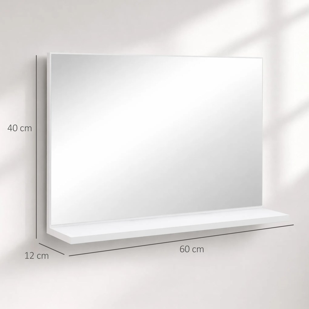 Espelho de Casa de Banho de Parede com Prateleira Aberta Estilo Moderno para Hall e Corredor 60x12x40 cm Branco