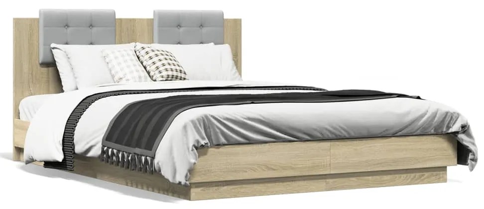 Estrutura cama c/ cabeceira/luzes LED 120x200cm carvalho sonoma