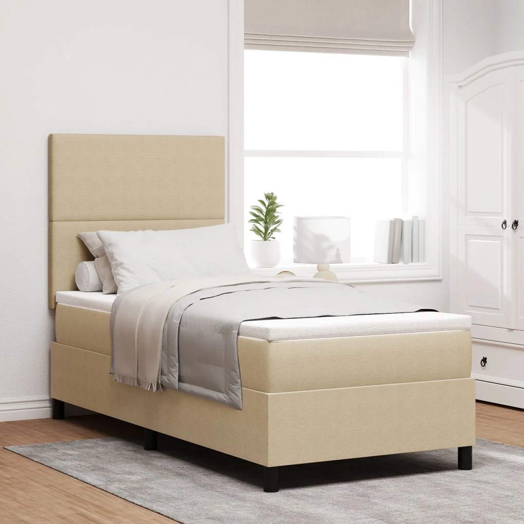 Cama Box Spring com Colchão Verde Claro Cinza Solteiro Tecido de Cordu