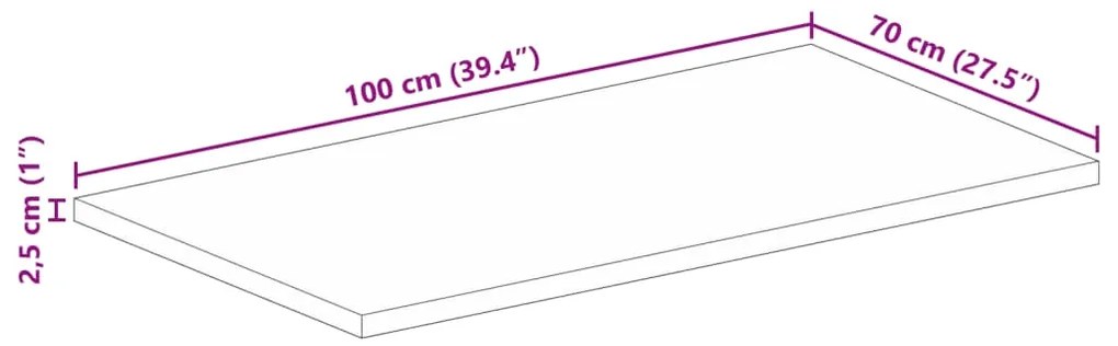 Tampo de mesa retangular 100x70x2,5 cm mangueira áspera maciça