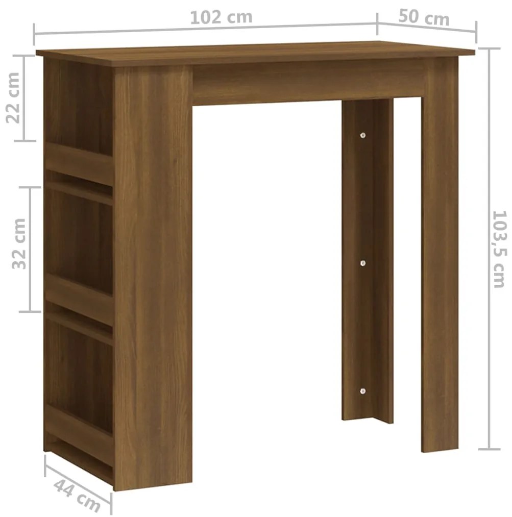 Mesa de Bar Amber com 3 Prateleiras de 102 cm - Castanho - Design Mode