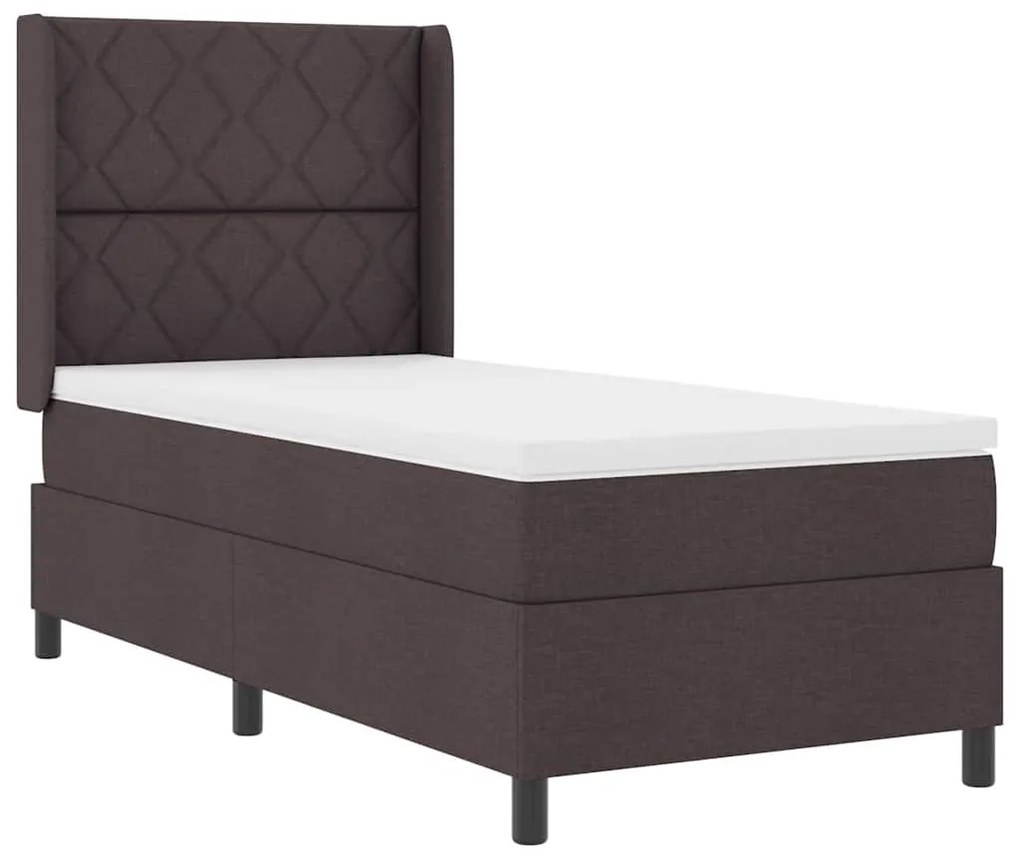 Cama Box com Colchão e LED Castanho 90x200 cm, Tecido