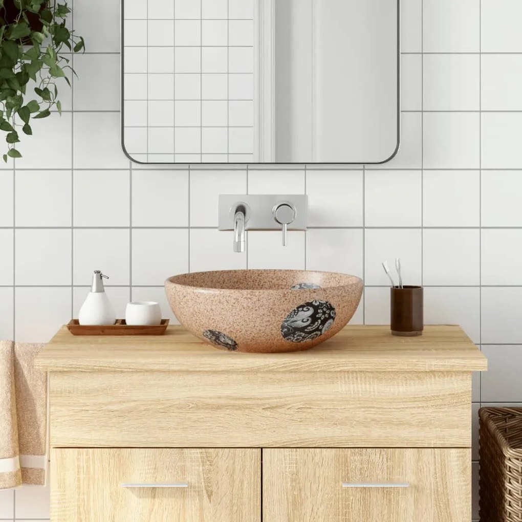 vidaXL Lavatório de bancada redondo Φ41x14 cm cerâmica castanho e azul